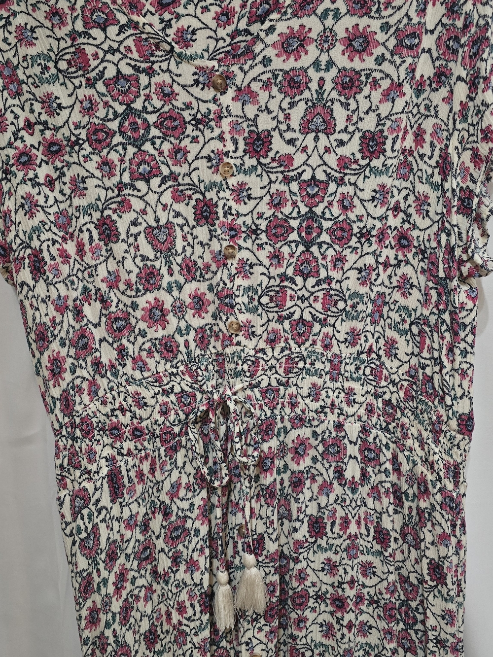 Angels Forever Young Bohemian-Style Maxi Dress Floral Print Tassel Tie XL EUC - Picture 3 of 7